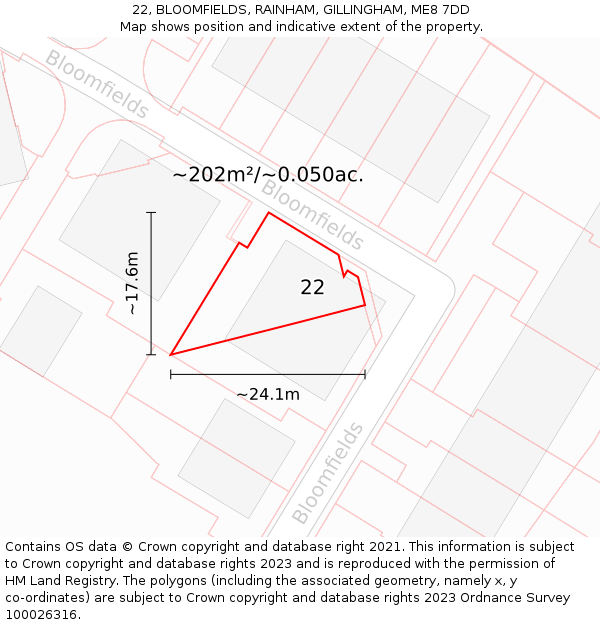 22, BLOOMFIELDS, RAINHAM, GILLINGHAM, ME8 7DD: Plot and title map