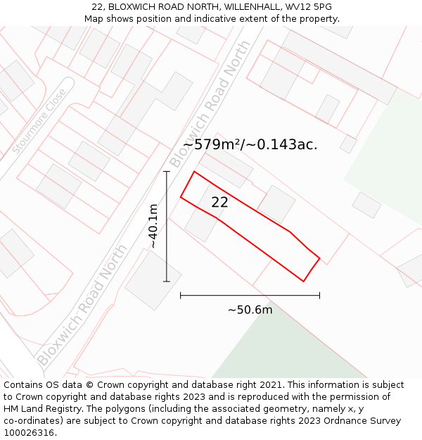 22, BLOXWICH ROAD NORTH, WILLENHALL, WV12 5PG: Plot and title map