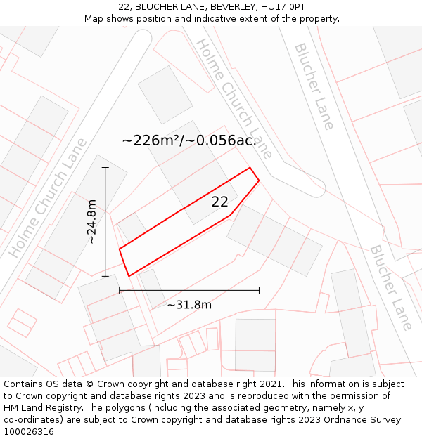 22, BLUCHER LANE, BEVERLEY, HU17 0PT: Plot and title map