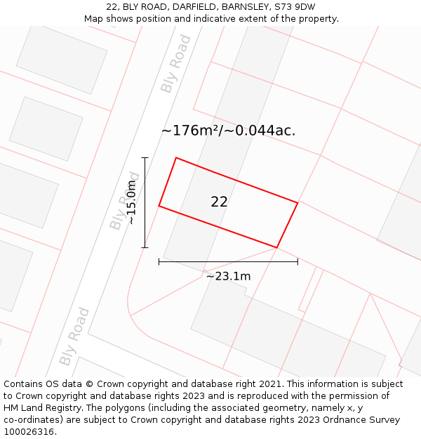 22, BLY ROAD, DARFIELD, BARNSLEY, S73 9DW: Plot and title map