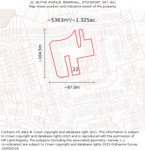 22, BLYTHE AVENUE, BRAMHALL, STOCKPORT, SK7 1EU: Plot and title map