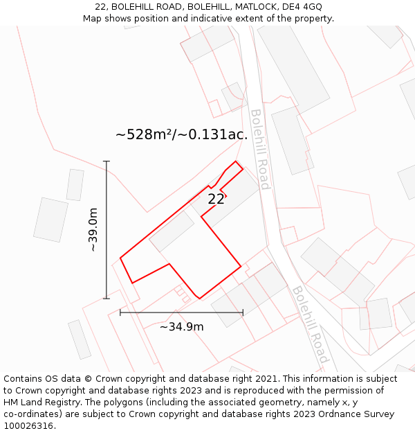 22, BOLEHILL ROAD, BOLEHILL, MATLOCK, DE4 4GQ: Plot and title map
