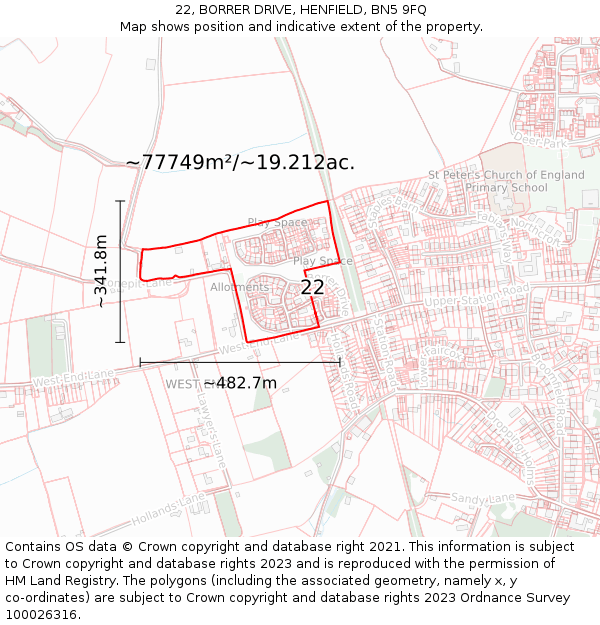 22, BORRER DRIVE, HENFIELD, BN5 9FQ: Plot and title map