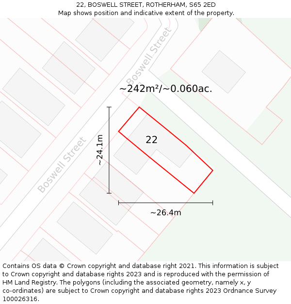 22, BOSWELL STREET, ROTHERHAM, S65 2ED: Plot and title map
