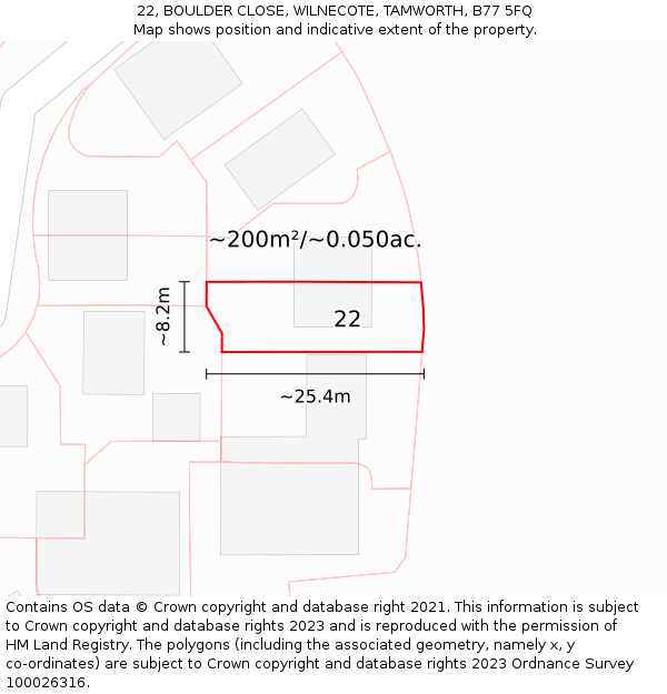 22, BOULDER CLOSE, WILNECOTE, TAMWORTH, B77 5FQ: Plot and title map