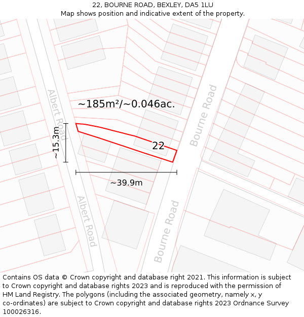 22, BOURNE ROAD, BEXLEY, DA5 1LU: Plot and title map