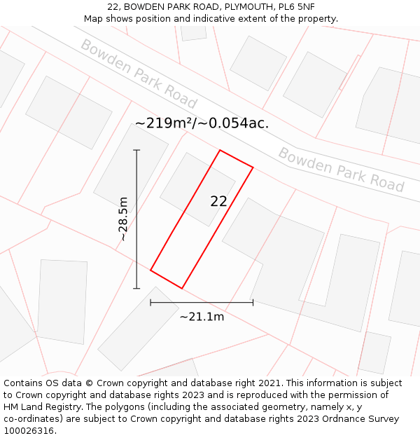 22, BOWDEN PARK ROAD, PLYMOUTH, PL6 5NF: Plot and title map