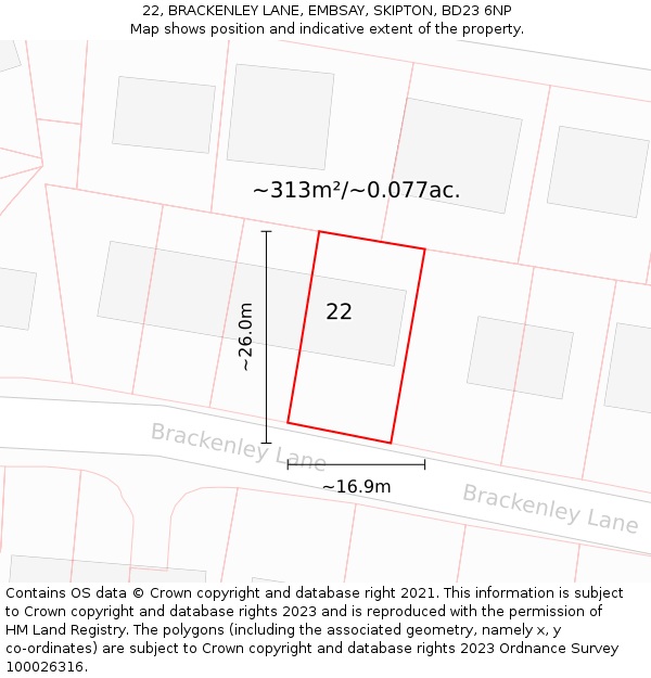 22, BRACKENLEY LANE, EMBSAY, SKIPTON, BD23 6NP: Plot and title map