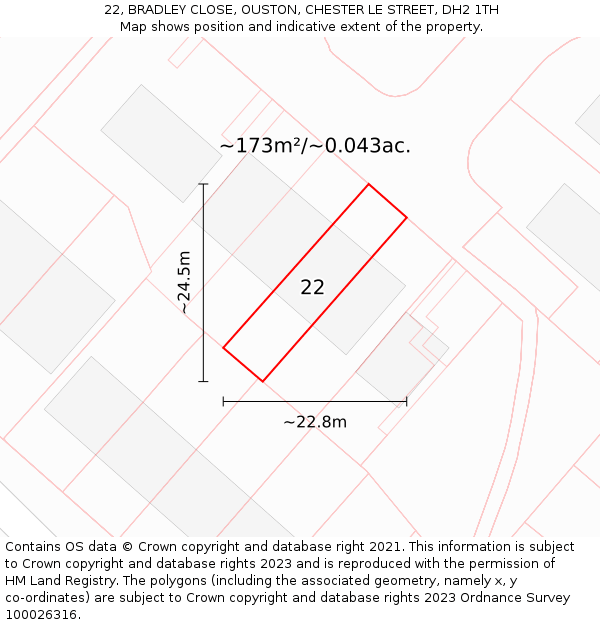 22, BRADLEY CLOSE, OUSTON, CHESTER LE STREET, DH2 1TH: Plot and title map