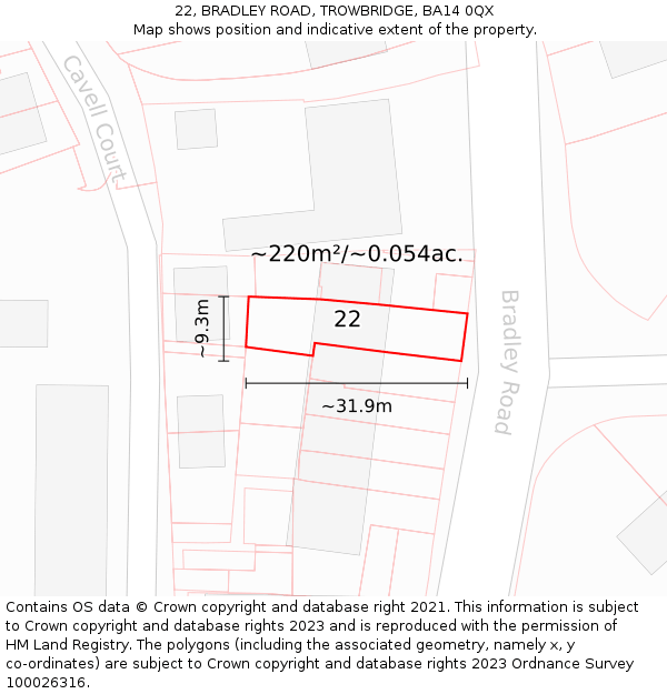 22, BRADLEY ROAD, TROWBRIDGE, BA14 0QX: Plot and title map