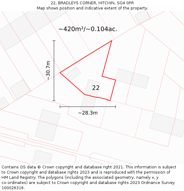 22, BRADLEYS CORNER, HITCHIN, SG4 0PR: Plot and title map