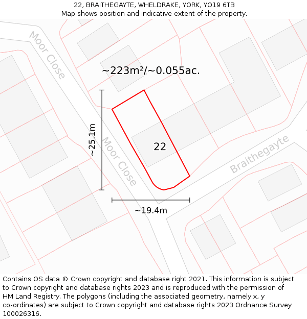 22, BRAITHEGAYTE, WHELDRAKE, YORK, YO19 6TB: Plot and title map