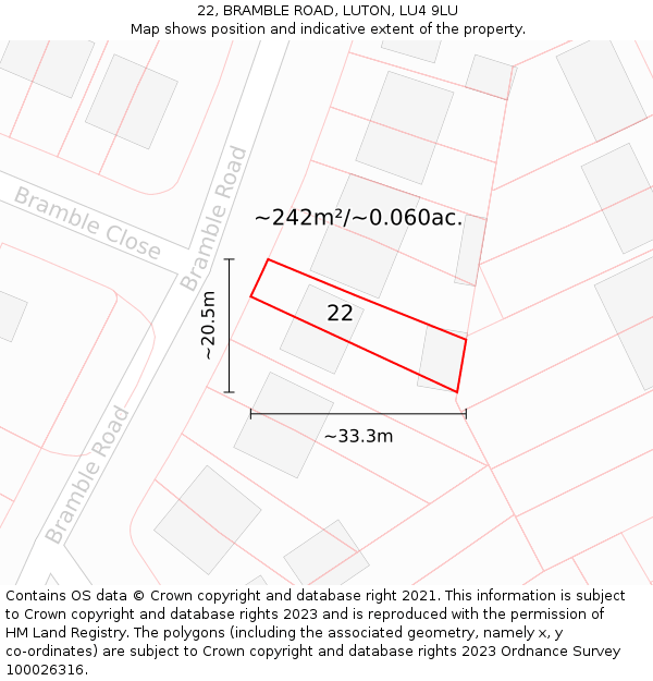 22, BRAMBLE ROAD, LUTON, LU4 9LU: Plot and title map