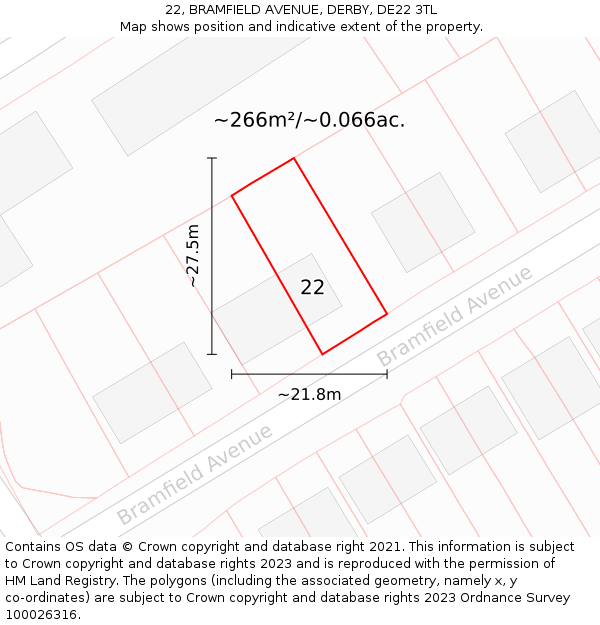 22, BRAMFIELD AVENUE, DERBY, DE22 3TL: Plot and title map