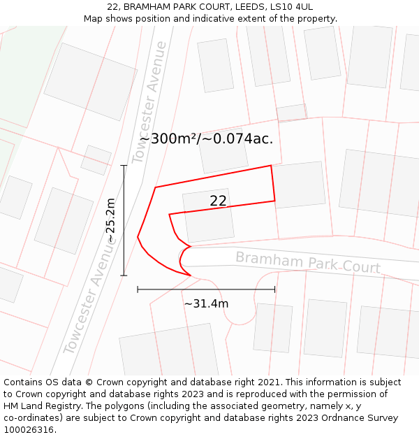 22, BRAMHAM PARK COURT, LEEDS, LS10 4UL: Plot and title map