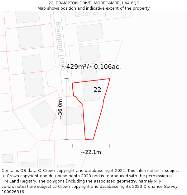 22, BRAMPTON DRIVE, MORECAMBE, LA4 6QS: Plot and title map
