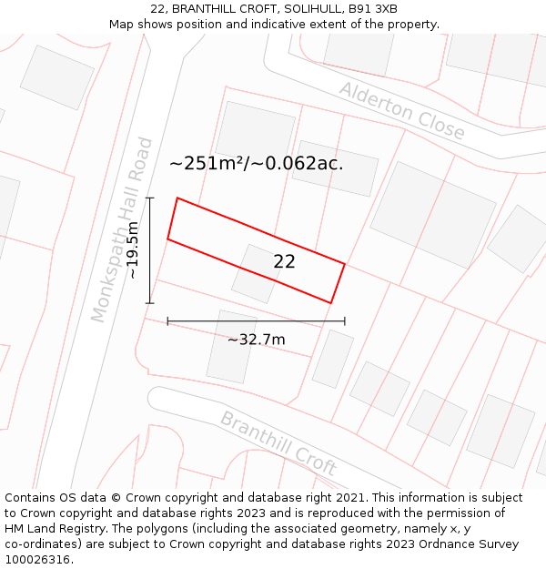 22, BRANTHILL CROFT, SOLIHULL, B91 3XB: Plot and title map