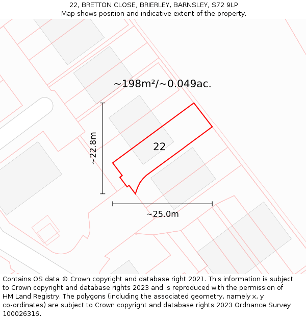 22, BRETTON CLOSE, BRIERLEY, BARNSLEY, S72 9LP: Plot and title map