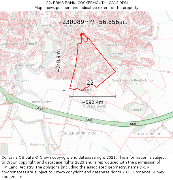 22, BRIAR BANK, COCKERMOUTH, CA13 9DN: Plot and title map