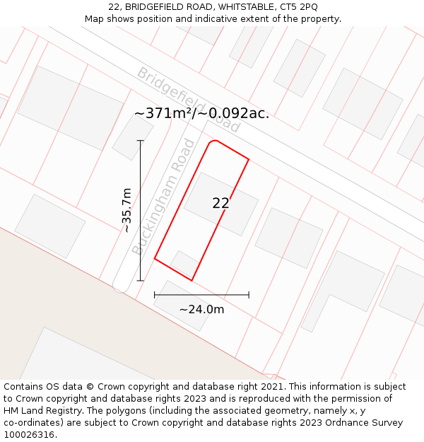 22, BRIDGEFIELD ROAD, WHITSTABLE, CT5 2PQ: Plot and title map
