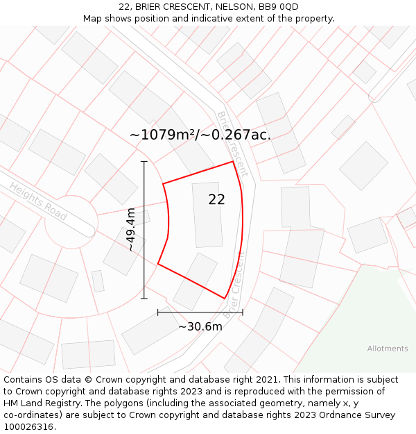 22, BRIER CRESCENT, NELSON, BB9 0QD: Plot and title map