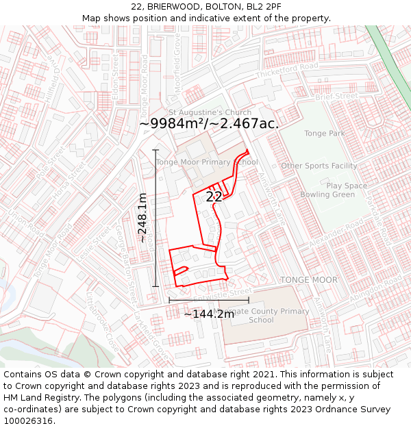 22, BRIERWOOD, BOLTON, BL2 2PF: Plot and title map