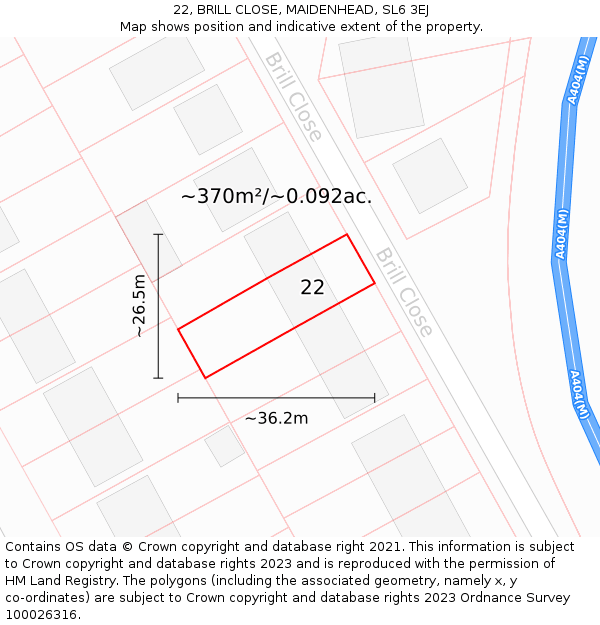 22, BRILL CLOSE, MAIDENHEAD, SL6 3EJ: Plot and title map