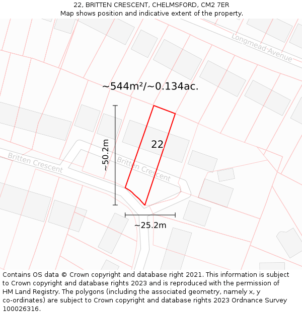 22, BRITTEN CRESCENT, CHELMSFORD, CM2 7ER: Plot and title map