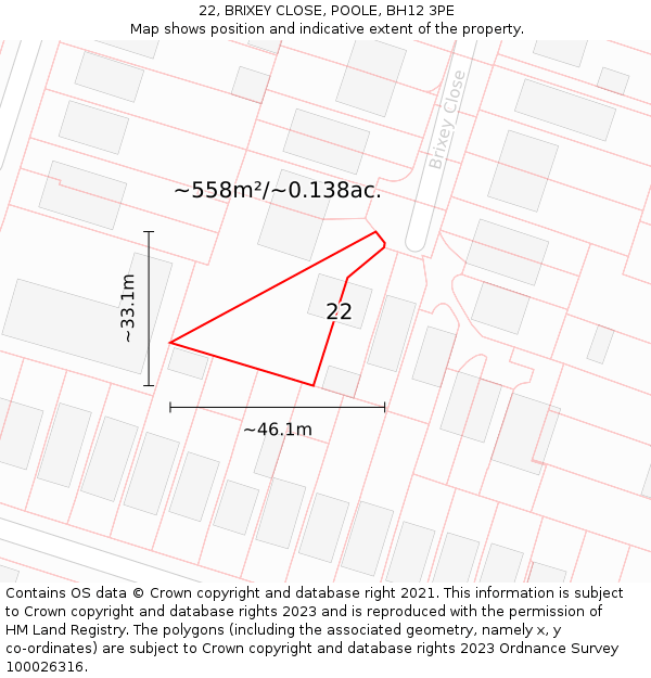 22, BRIXEY CLOSE, POOLE, BH12 3PE: Plot and title map