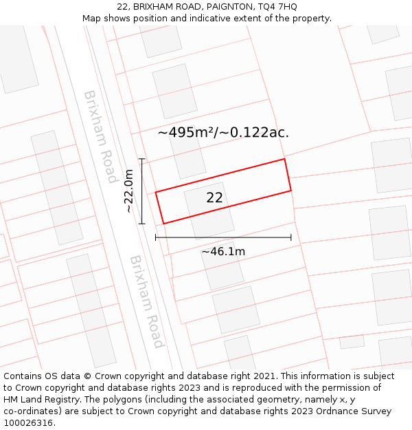 22, BRIXHAM ROAD, PAIGNTON, TQ4 7HQ: Plot and title map