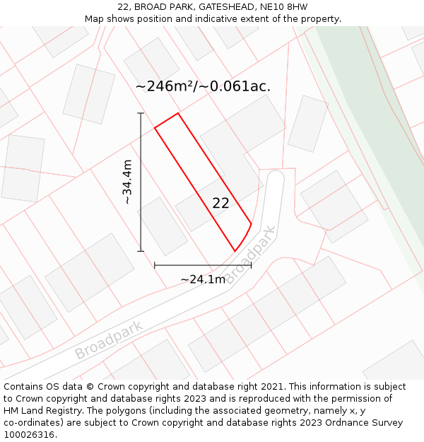 22, BROAD PARK, GATESHEAD, NE10 8HW: Plot and title map