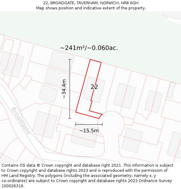 22, BROADGATE, TAVERHAM, NORWICH, NR8 6GH: Plot and title map