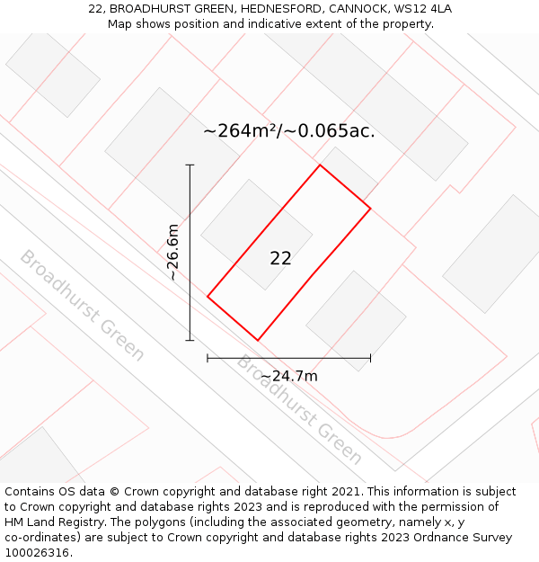 22, BROADHURST GREEN, HEDNESFORD, CANNOCK, WS12 4LA: Plot and title map