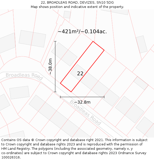 22, BROADLEAS ROAD, DEVIZES, SN10 5DG: Plot and title map