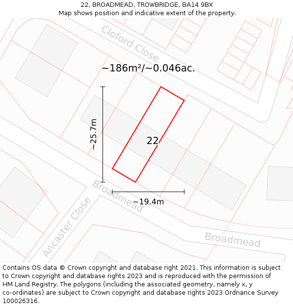 22, BROADMEAD, TROWBRIDGE, BA14 9BX: Plot and title map