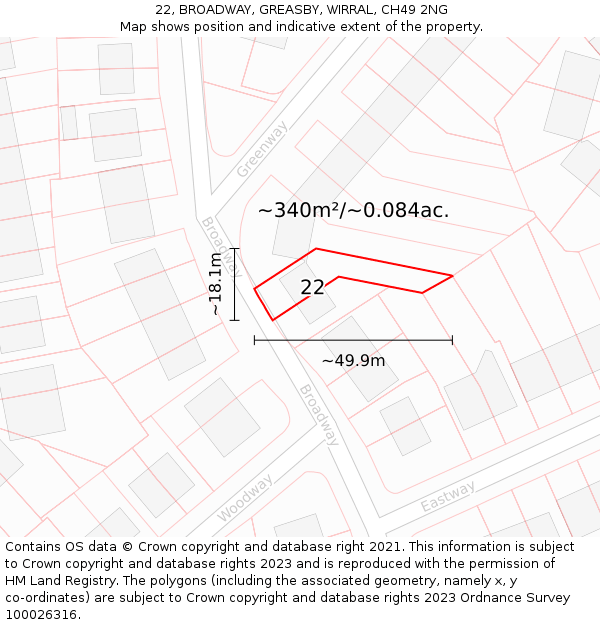 22, BROADWAY, GREASBY, WIRRAL, CH49 2NG: Plot and title map