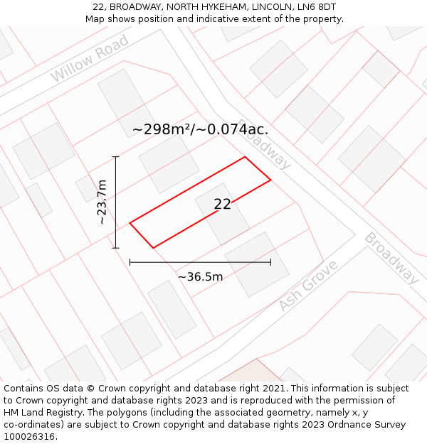 22, BROADWAY, NORTH HYKEHAM, LINCOLN, LN6 8DT: Plot and title map