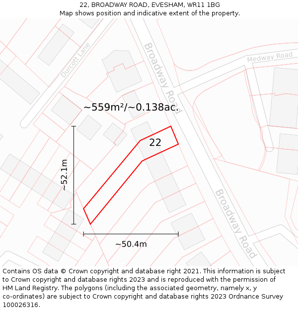 22, BROADWAY ROAD, EVESHAM, WR11 1BG: Plot and title map