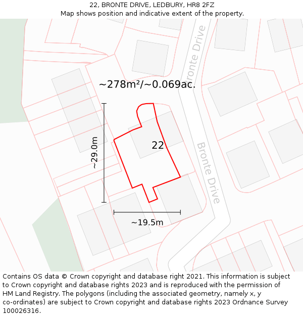 22, BRONTE DRIVE, LEDBURY, HR8 2FZ: Plot and title map