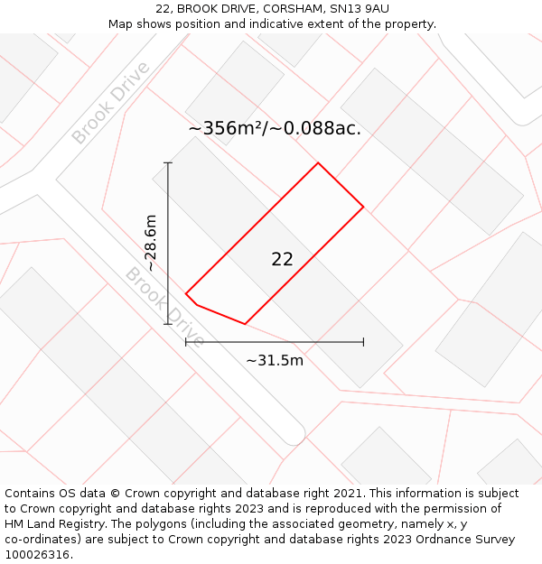 22, BROOK DRIVE, CORSHAM, SN13 9AU: Plot and title map