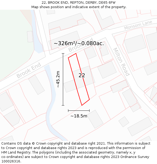 22, BROOK END, REPTON, DERBY, DE65 6FW: Plot and title map