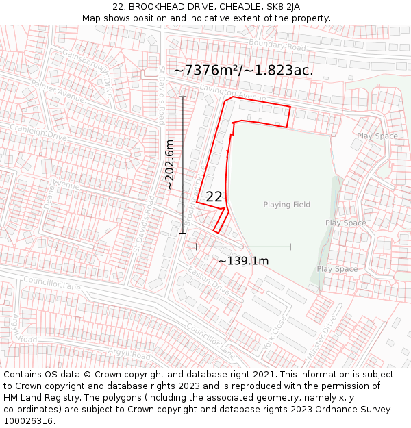 22, BROOKHEAD DRIVE, CHEADLE, SK8 2JA: Plot and title map