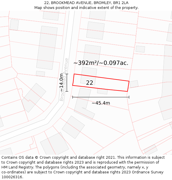 22, BROOKMEAD AVENUE, BROMLEY, BR1 2LA: Plot and title map
