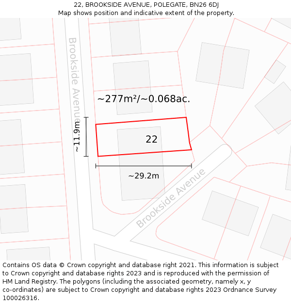22, BROOKSIDE AVENUE, POLEGATE, BN26 6DJ: Plot and title map