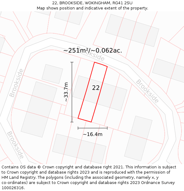 22, BROOKSIDE, WOKINGHAM, RG41 2SU: Plot and title map