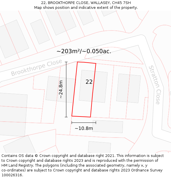 22, BROOKTHORPE CLOSE, WALLASEY, CH45 7SH: Plot and title map