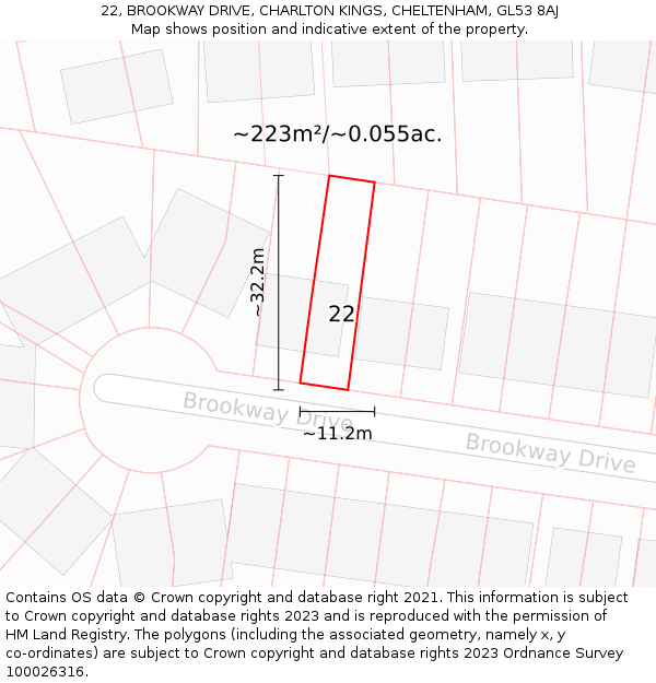 22, BROOKWAY DRIVE, CHARLTON KINGS, CHELTENHAM, GL53 8AJ: Plot and title map