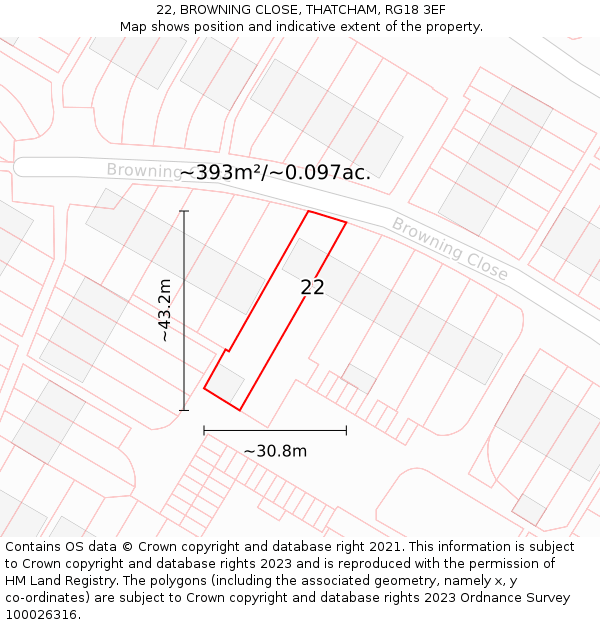 22, BROWNING CLOSE, THATCHAM, RG18 3EF: Plot and title map
