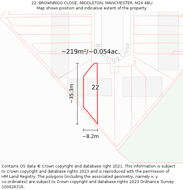 22, BROWNRIGG CLOSE, MIDDLETON, MANCHESTER, M24 4BU: Plot and title map