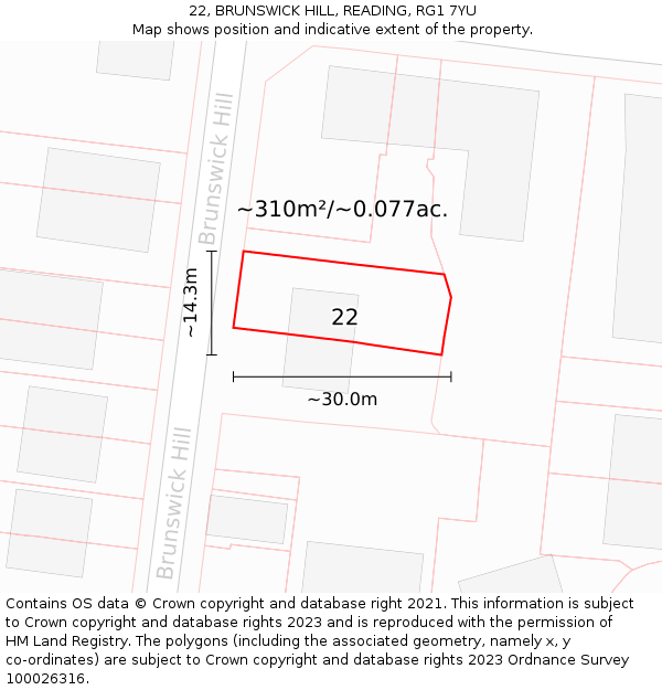 22, BRUNSWICK HILL, READING, RG1 7YU: Plot and title map